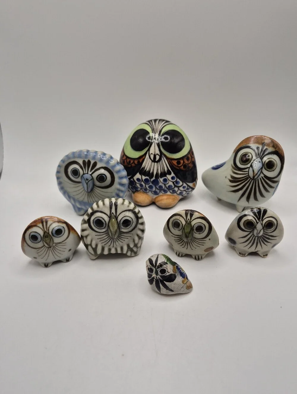 Hand-Painted Tonala Ken Edwards Signed Ceramic Owl Figurine Collection Mexico - Picture 1 of 16